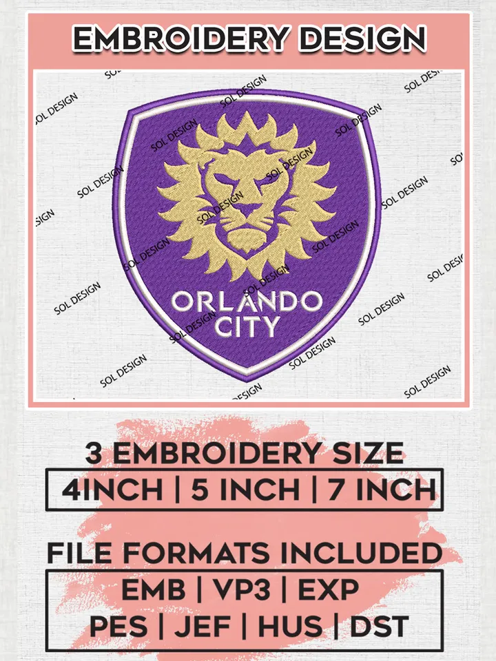 Orlando City SC Logo Embroidery Designs, MLS Embroidery files, Orlando City MLS Teams, Orlando Football, Digital Download