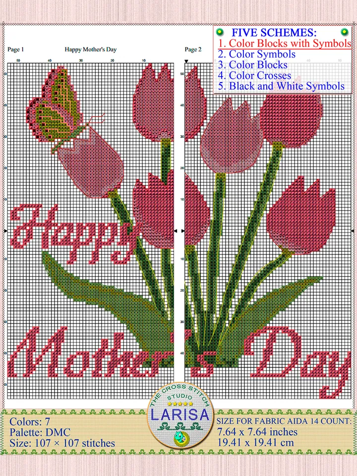 Happy Mother’s Day Cross Stitch Pattern | Tulips