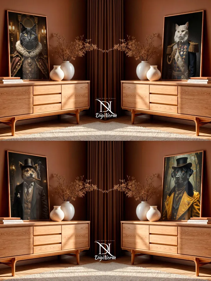 1150+ Renaissance Dog Portrait, Royal Pet King, Painting Digital Art, Portrait Art Design, Gentleman Pet Cat, King Cat, Queen Pet Digital