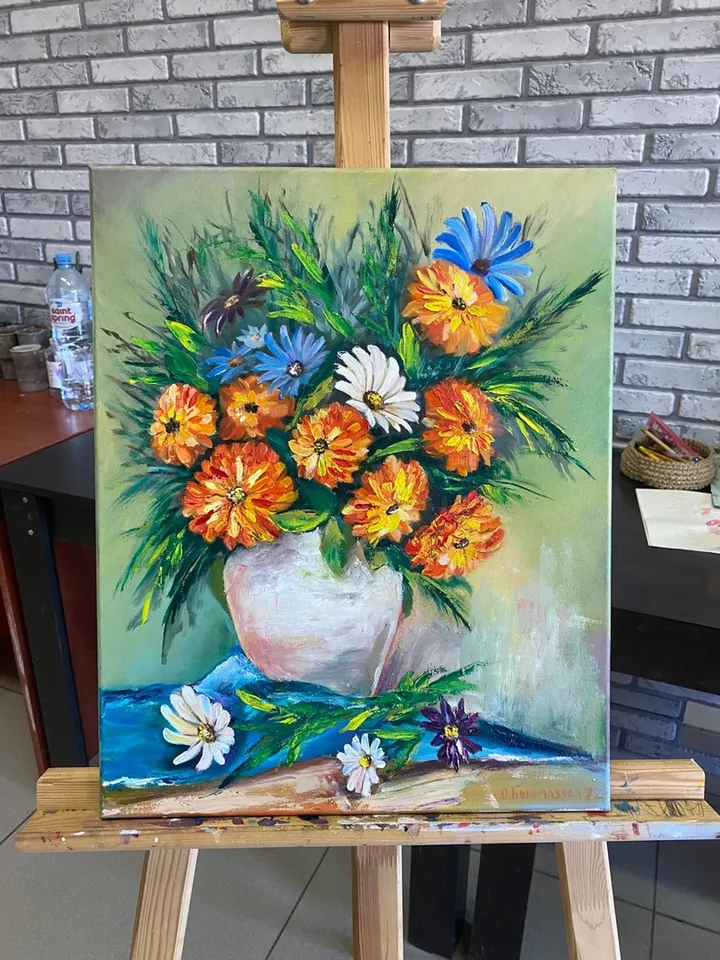 Bouquet oil painting on canvas by artist Olga Stukan