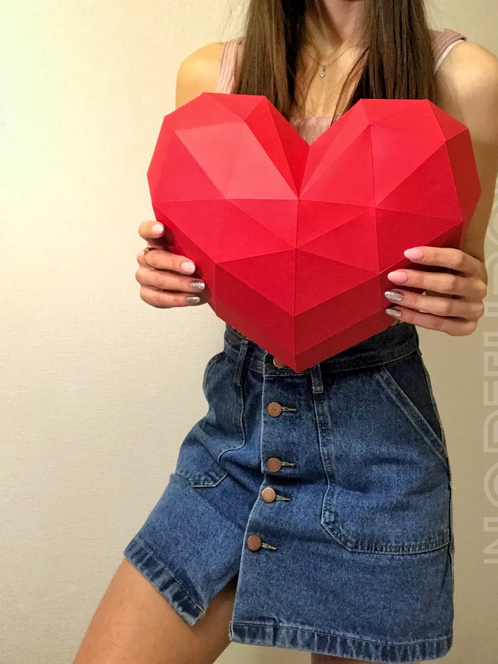 Heart (A Half) Papercraft, Digital Template, PDF Download, Gurko, LowPoly, Pepakura, Origami Sculpture, Paper Party Decor, St Valentines Day