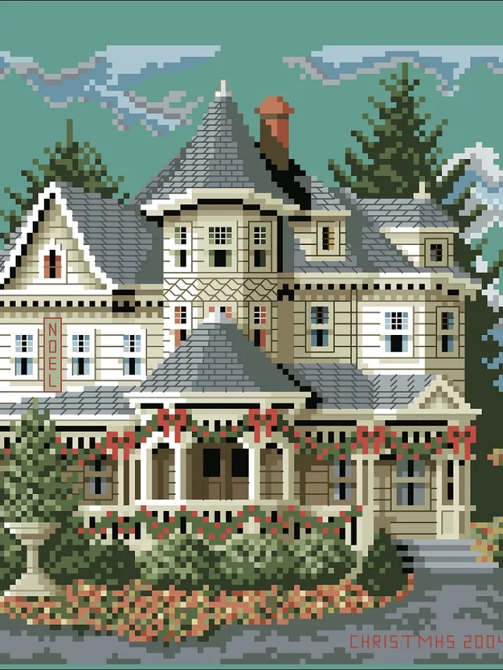 Vintage Cross Stitch Pattern Victorian House Counted Digital Download PDF