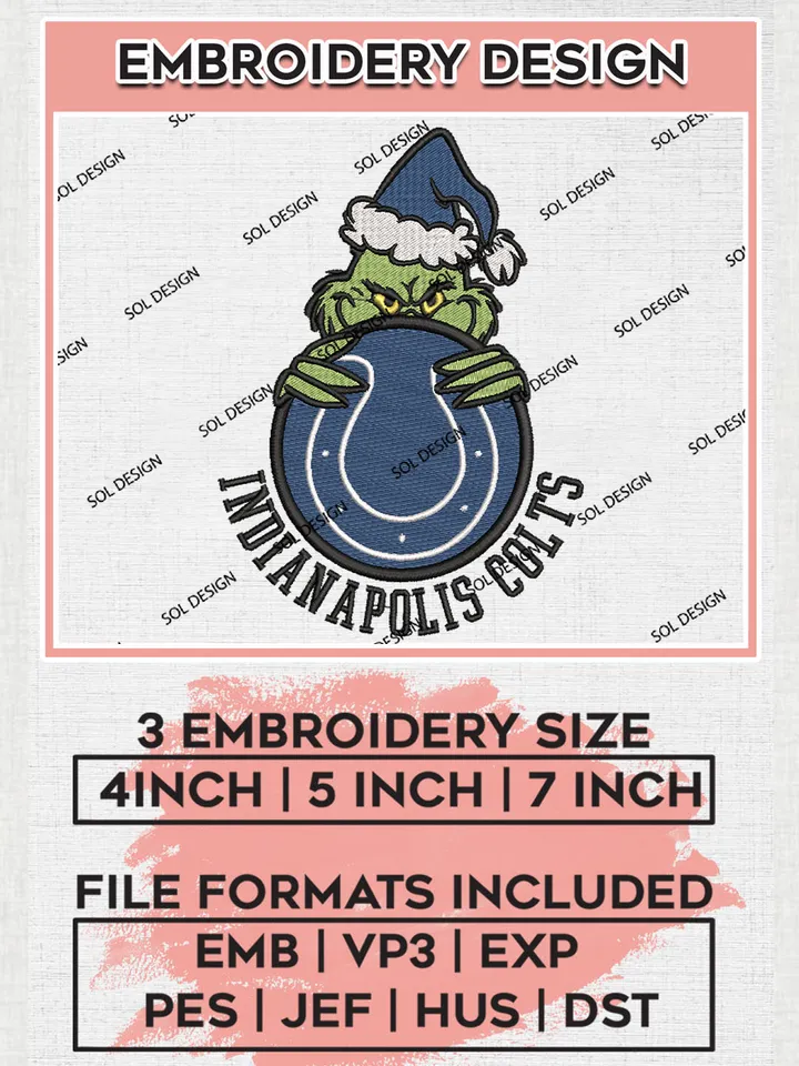 NFL Indianapolis Colts Team x Grinch Holding Ornament Logo Embroidery Designs, NFL Colts Team Machine Embroidery Files, NFL Football Teams, 3 sizes, Grinch Machine embroidery designs, Digital Download