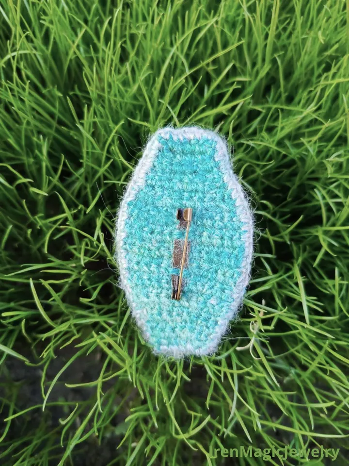 Crocheted Lavender Brooch with Hand Embroidery