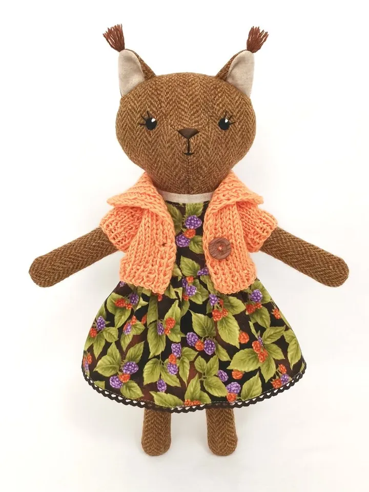 Red squirrel girl, plush stuffed toy, wool animal doll, squirrel soft toy