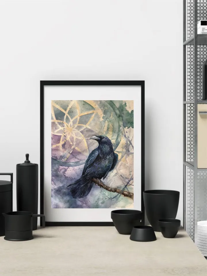 Raven Original Painting Birds Watercolor Crow Wall Art