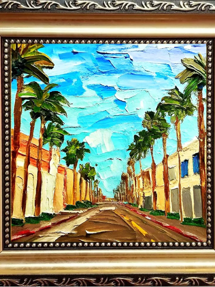 Los Angeles Painting Street Original Art Impasto Scene Sunset Boulevard Impressionist Oil Painting Palm Trees Car Cityscape Art Gift