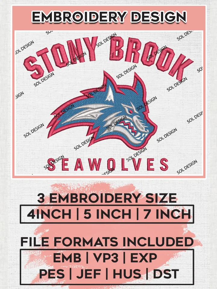 NCAA Stony Brook Seawolves Football Team Logo Embroidery Design Files, NCAA Stony Brook Seawolves Machine Embroidery, NCAA Teams, Game Day, 3 sizes, NCAA Machine embroidery designs, Digital Download