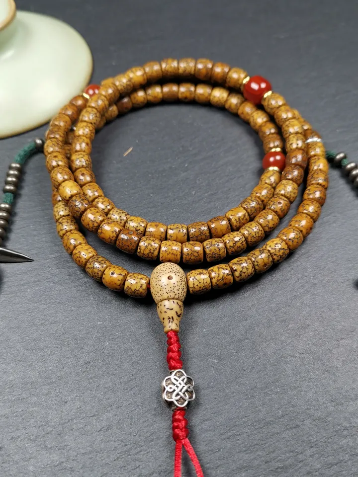 Gandhanra Old 108 Tibetan Lotus Seed Beads Mala,7mm Prayer Beads Necklace,Diameter 0.28&quot;, Circumference 28&quot;
