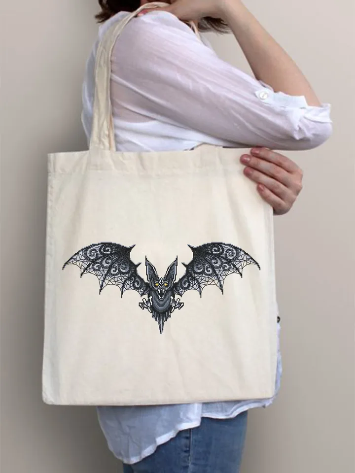 Gothic Bat cross stitch pattern download PDF Fantasy animal cross stitch chart, Vampire Bat ornament embroidery PDF, Blackwork patterns #D14