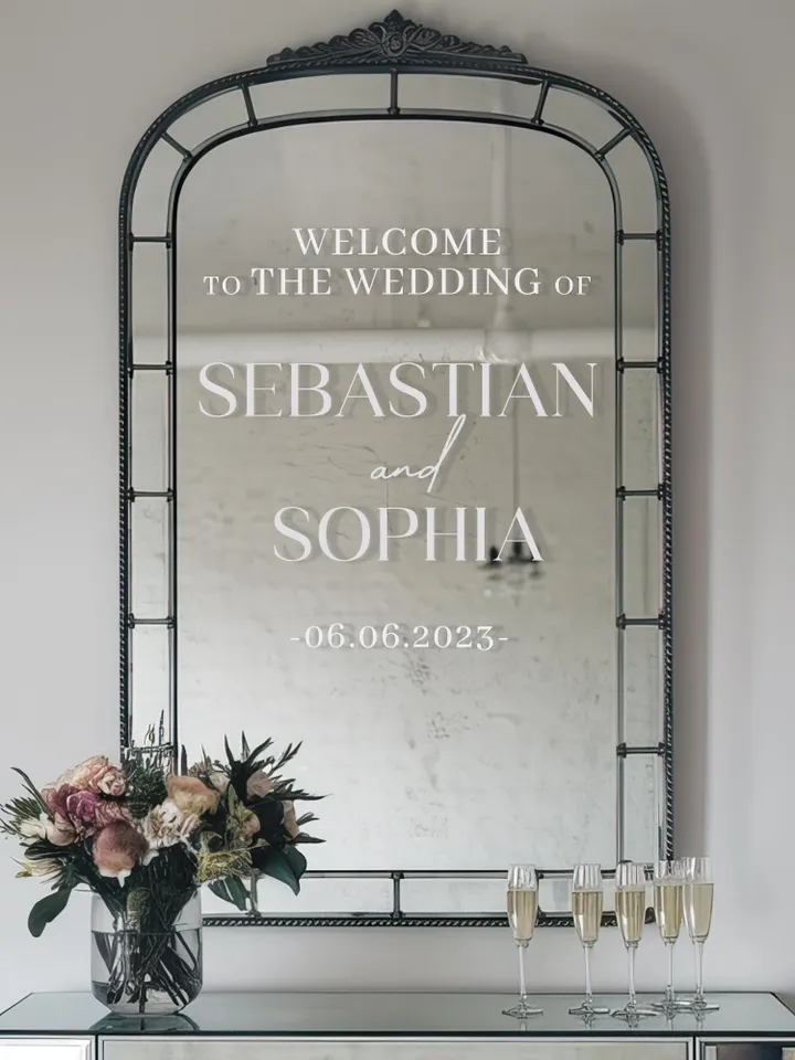 Welcome Customizable Sign Wedding Names Mirror Acrylic Decal Bride Groom Reception Ceremony mir7