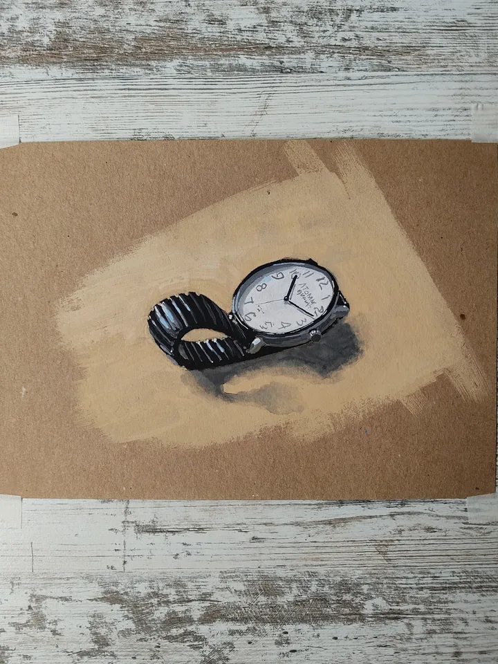 Wrist Watches. Original gouache painting.