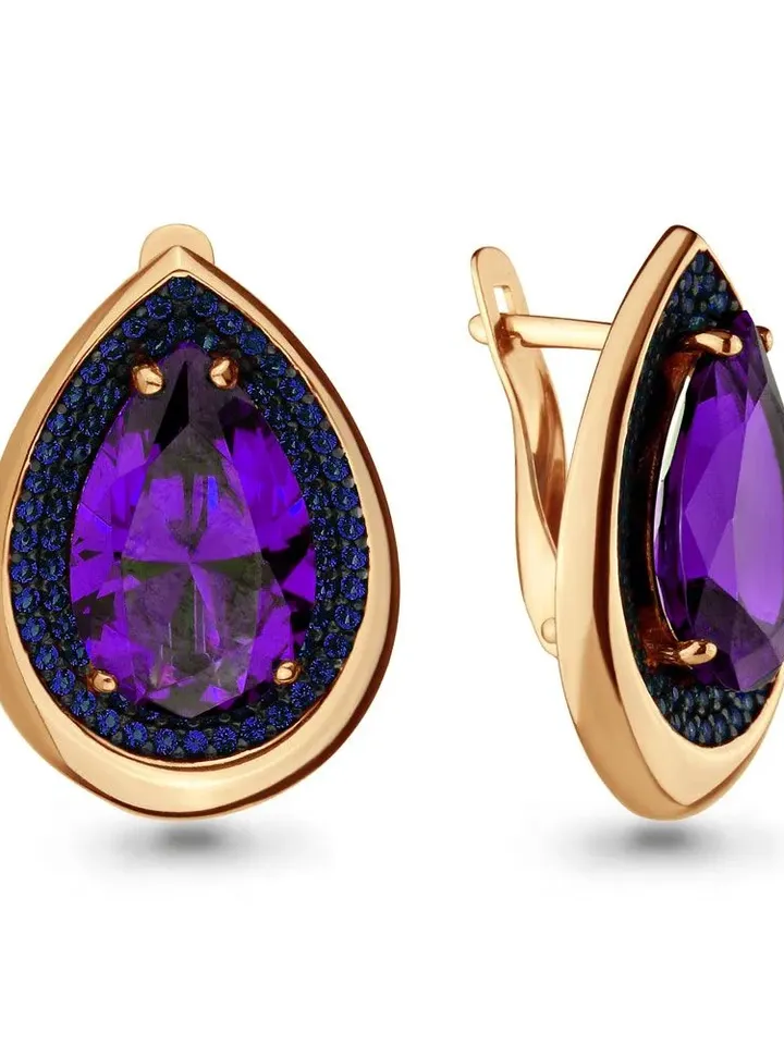 Earrings silver 925 gold plated with amethyst and sapphire