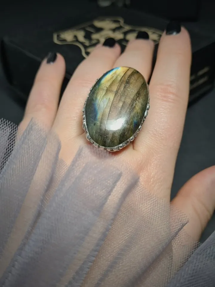 Labrodarite ring Big Massive Ring Luminous Ring Rainbow Ring