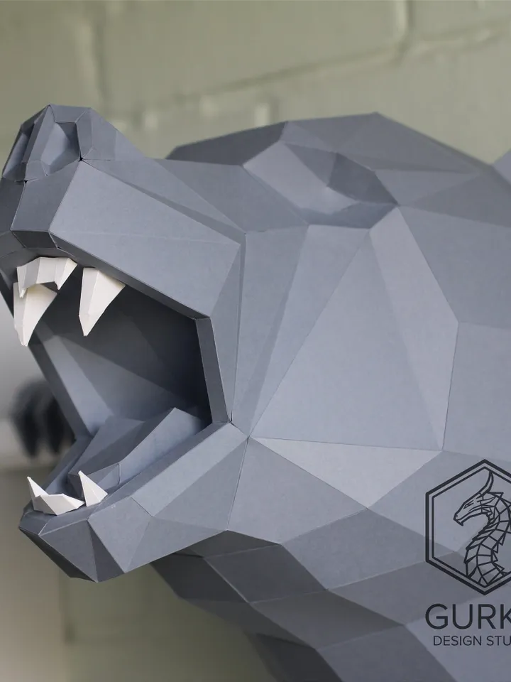 Strong Bear Papercraft, Digital Template, PDF Download, Gurko, Trophy, 3D Low Poly, Pepakura, DIY Origami, Paper Decor, DIY Gift