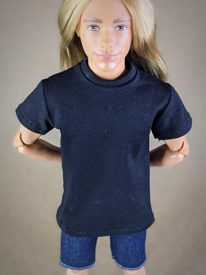 Black T-shirt for 12-inch fashion male dolls