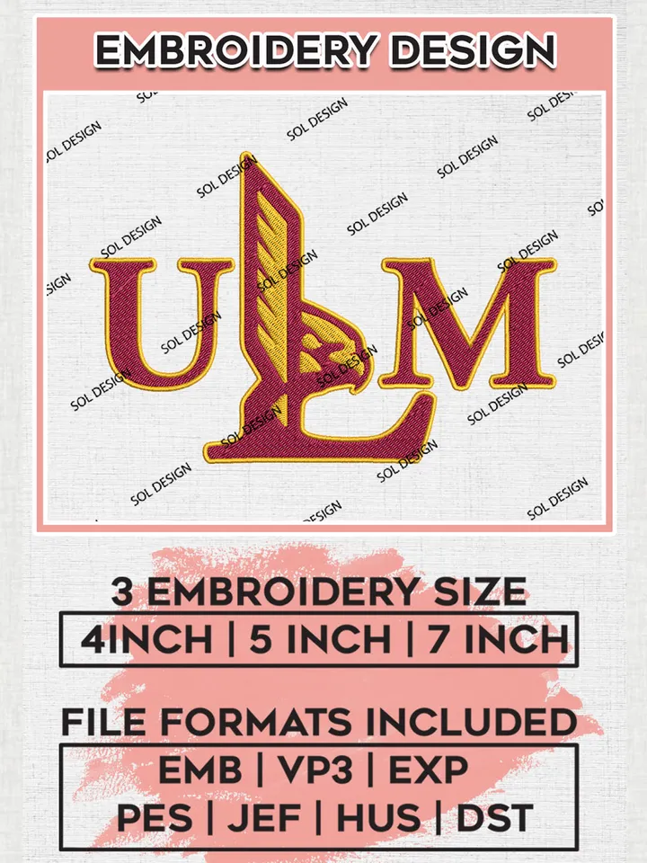 UL Monroe Warhawks Logo Machine Embroidery Design, NCAA UL Monroe Warhawks Embroidery Design Design files, NCAA Embroidery Designs, NCAA Machine Embroidery Designs, Digital Download