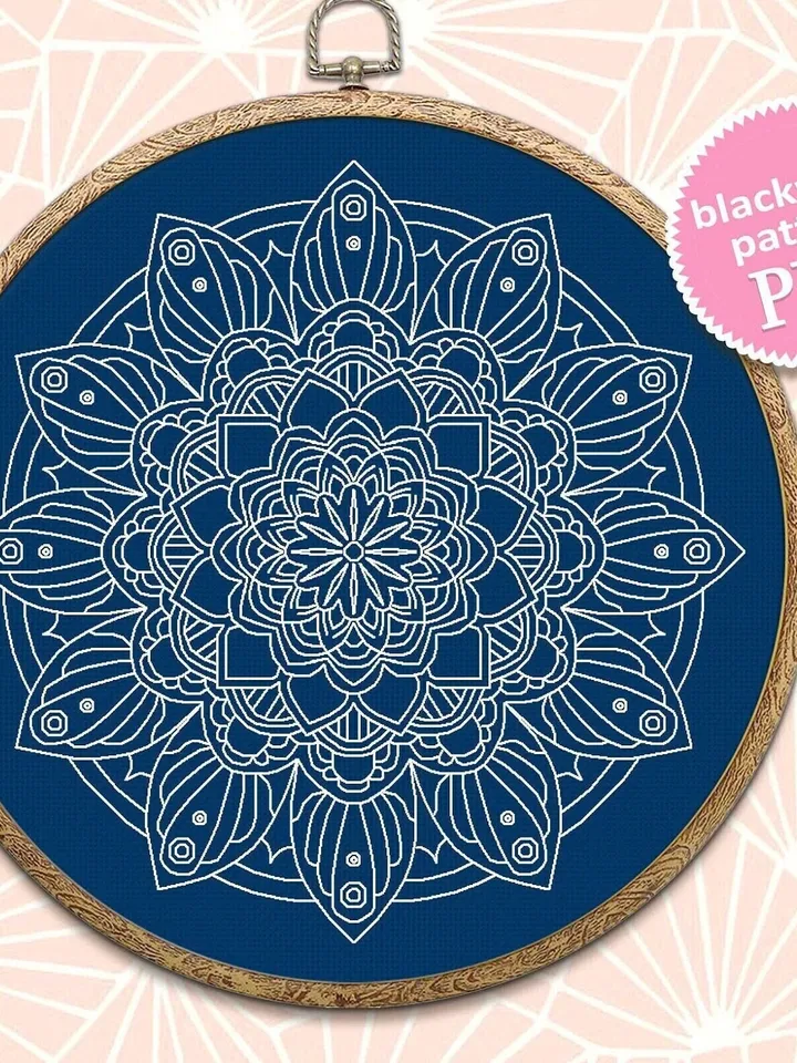 Floral mandala blackwork patterns PDF Blackwork mandala embroidery download PDF, Mandala ornament Backstitch chart, Mandala cross stitch #W8