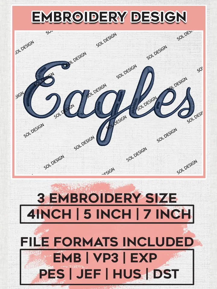 NCAA Eagles Team Logo Embroidery Design Files, NCAA Georgia Southern Eagles Machine Embroidery, NCAA Teams, Game Day, 3 sizes, NCAA Machine embroidery designs, Digital Download