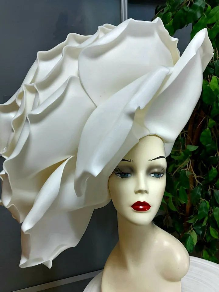 Oversized rose hat 2 pcs Wedding headdress giant soft rose, Bridal Flower headpiece, Large white rose headwear