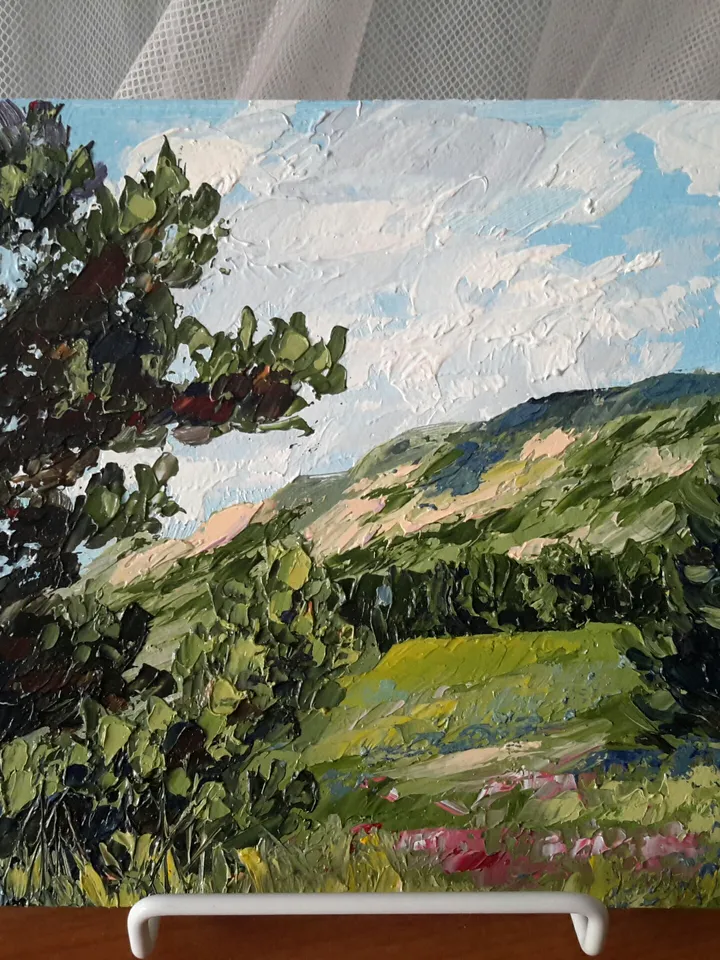 Small Landscape Original Oil Painting Pine Tree Square Oil Artwork