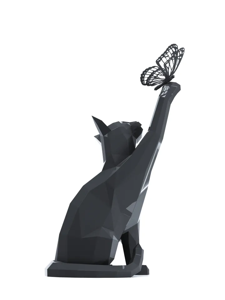 Cat with Butterfly Metal Papercraft, DXF, PDF, Digital Template Download, Gurko, Pepakura, Welding Low Poly 3D Origami, DIY Metal Sculpture
