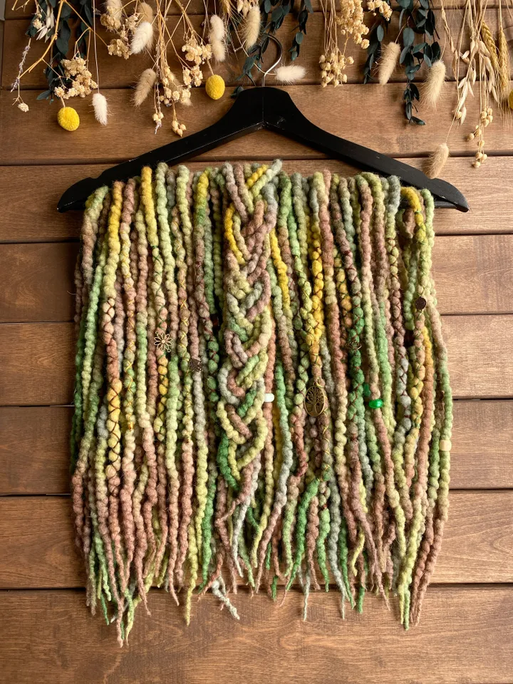 Brown green forest Wool De dreadlocks ready to ship