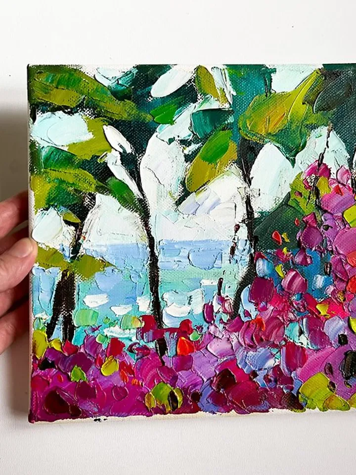 Bali Painting Original Art Seascape Art Impasto Oil Painting Palm Artwork