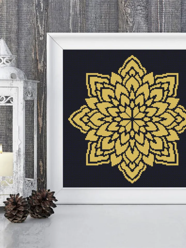 Monochrome mandala cross stitch pattern download PDF Floral ornament cross stitch chart, Flower mandala pattern digital PDF Home decor #M184