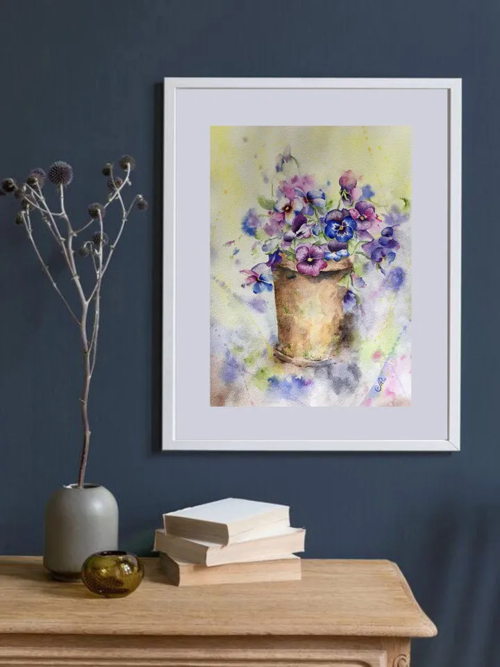 Pansies Painting Original Flowers Wall Art Floral Watercolor Pansies Art