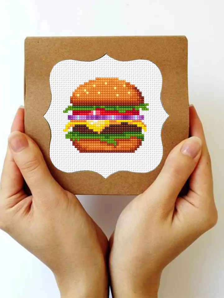 Burger small cross stitch pattern PDF Fast food cross stitch chart, Funny mini cross stitch Instant download PDF, Kawaii hand embroidery #F4