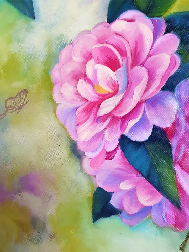 Blossom Camellia Painting Floral Original Art Flower Oil Painting Canvas Art