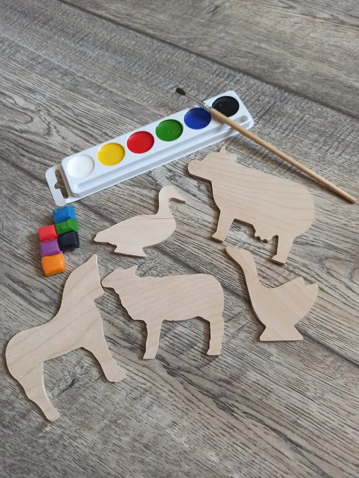 Pet animal figurines for painting,kids craf kit ,set  Wooden  Shape For Craft
