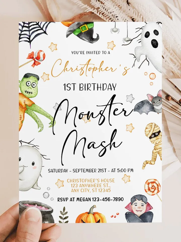 Halloween Invitation, Halloween Birthday Invitation, Halloween Party Invitation, Monster Mash Invitation, Monster Party, Costume Party IN103