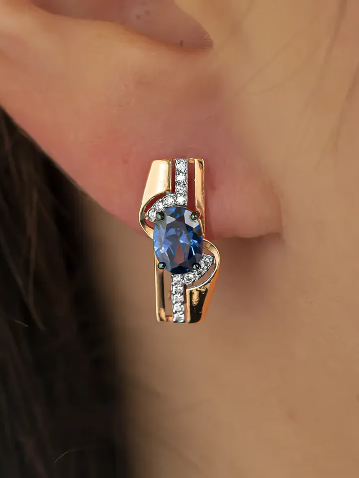 Earrings jewelry Silver gold plated 925 assay value with tanzanite