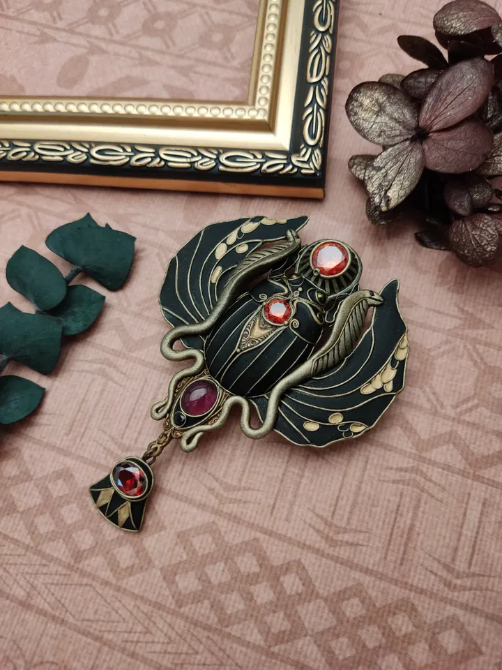 Egiptian Scarab brooch, Scarab Beetle, Egyptian Jewelry, Insect brooch, Scarab pin