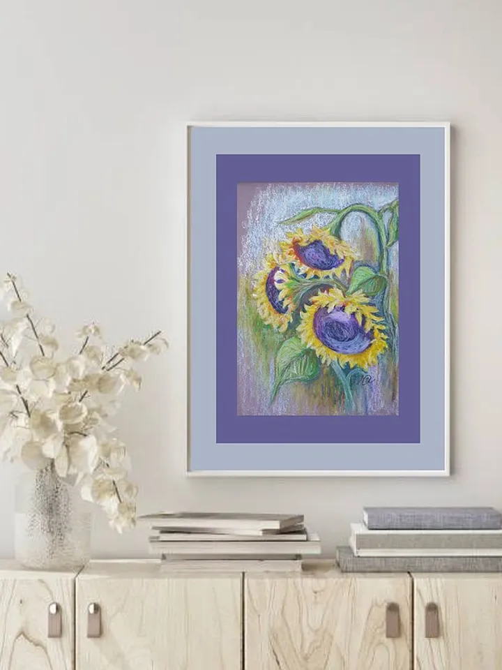 Sunflowers Painting Floral Original Art Flower Wall Art Oil Pastel Painting