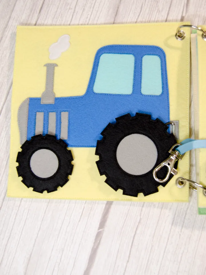 Two pages for quiet book, PDF, SVG Pattern and Tutorial. Tractor and Trailer