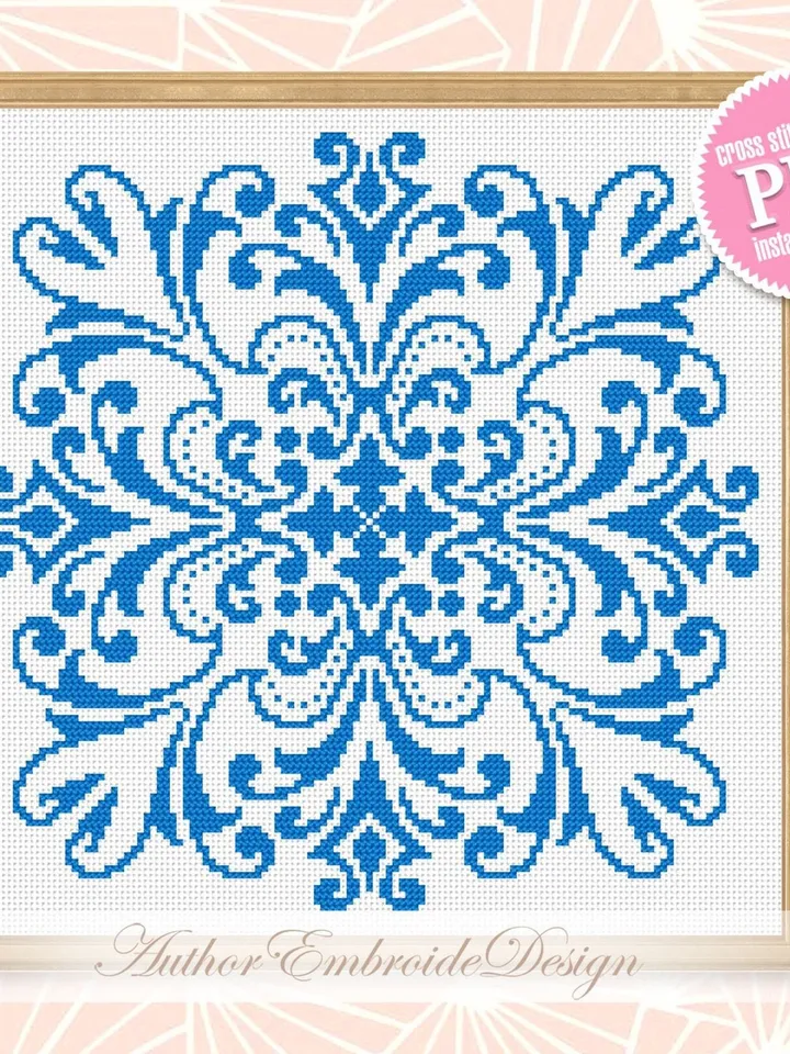 Blue mandala cross stitch pattern PDF download Square mandala pattern digital PDF, Simple cross stitch chart for beginner, Mandala art #M256