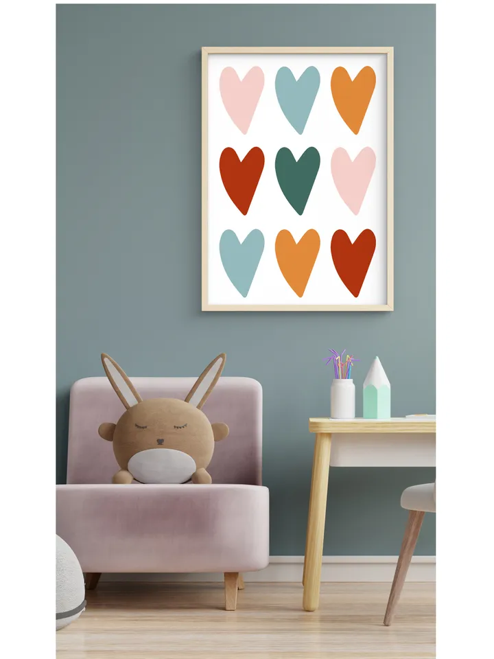 Hearts Nursery Print, Playroom Wall Decor, Hearts Wall Art Poster, Kids Wall Decor, Nursery Decor, Instant Digital Download