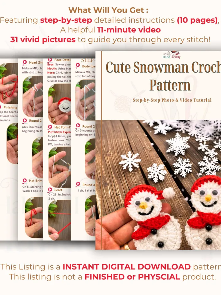 Cute Snowman Crochet Pattern, Cute Amigurumi Snowman Tutorial for DIY Holiday Gift, Festive Winter Decor & Kids Room Decoration