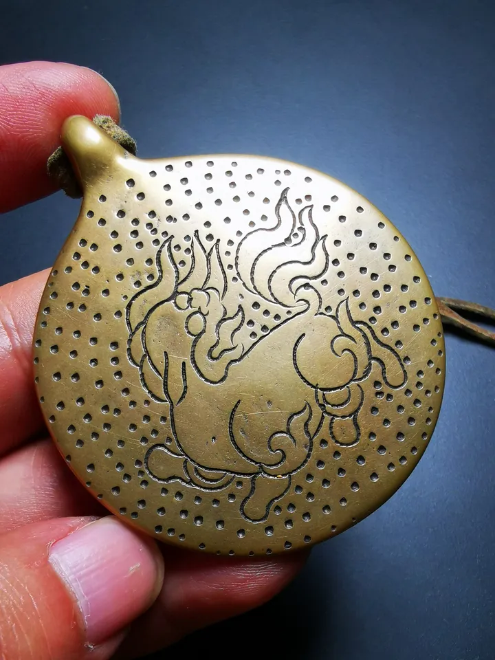 Gandhanra Vintage Mandala Badge - Tibetan Buddhist Amulet, Cross Vajra Pattern Melong Mirror, SIPAHO, Fengshui Protective Pendant