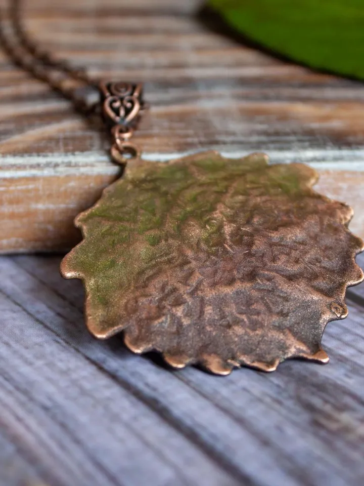 Original handmade copper electroformed pendant made of natural leaf