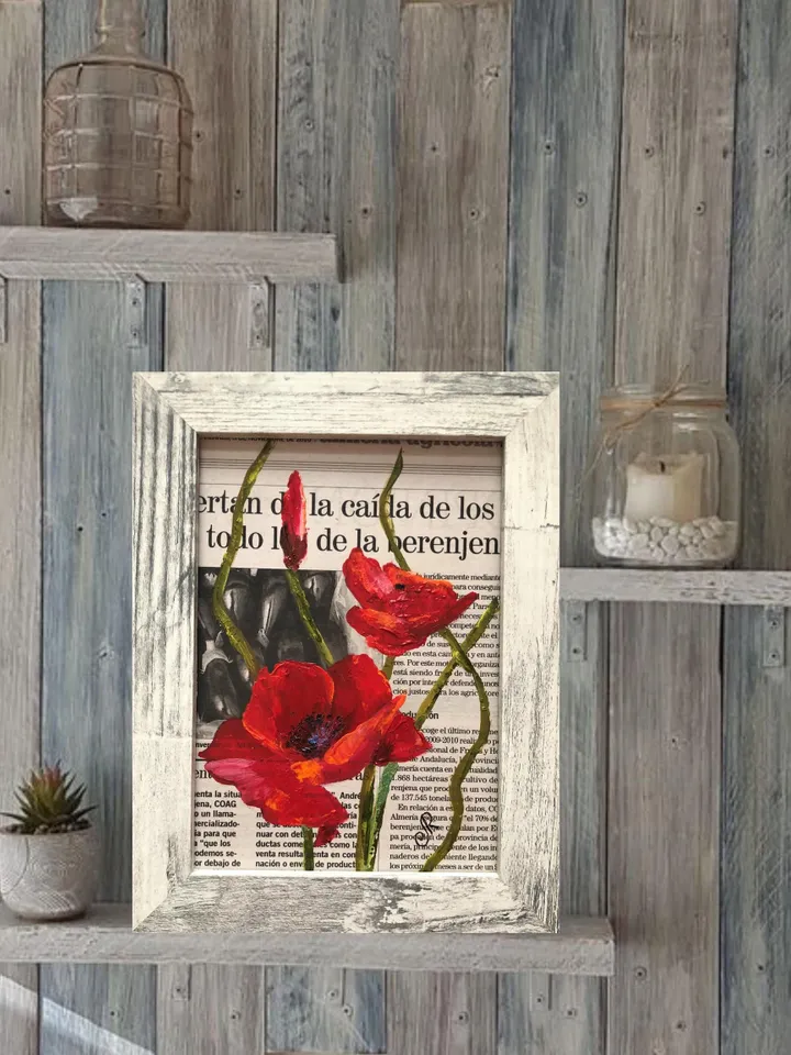 Flowers Original Painting Set of 4 Floral Oil Wall Art Dictionary Art