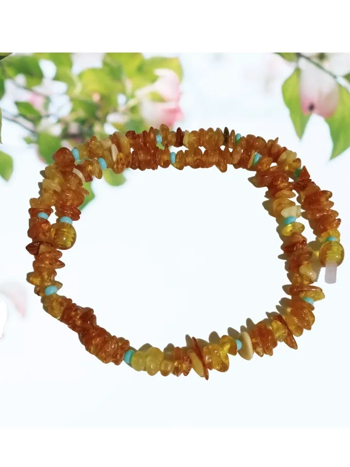 Minimalism Amber Beads Necklace
Yellow Orange With Turquoise Choker Necklace For Girl Women Jewelry Healing Energy Stone Baltic Amber 15.30 inches