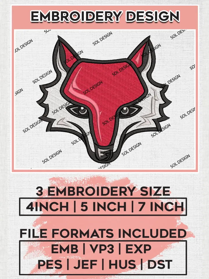 Marist Red Foxes Logo Machine Embroidery Design, NCAA Marist Red Foxes Embroidery Design Design files, NCAA Embroidery Designs, NCAA Machine Embroidery Designs, Digital Download