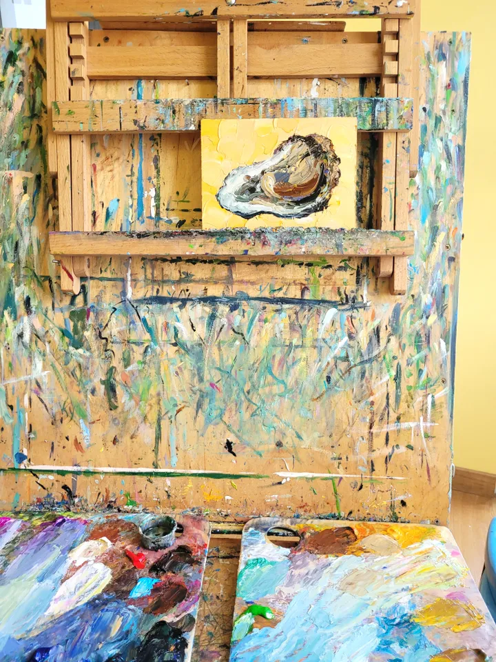 Oyster Painting Shell Original Art Impasto Oil Painting 5x7 Seafood Art Coastal Art Oyster Shell Wall Art Kitchen Wall Decor Food Painting by ArtFromVictoria