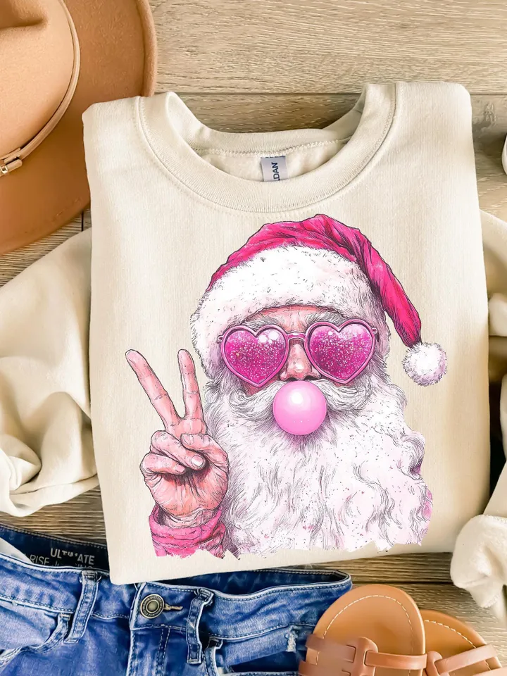 Retro Santa Christmas Blowing Bubble PNG, Vintage Merry Christmas PNG, Funny Santa With Sunglasses Xmas Holiday Sublimation Digital Download