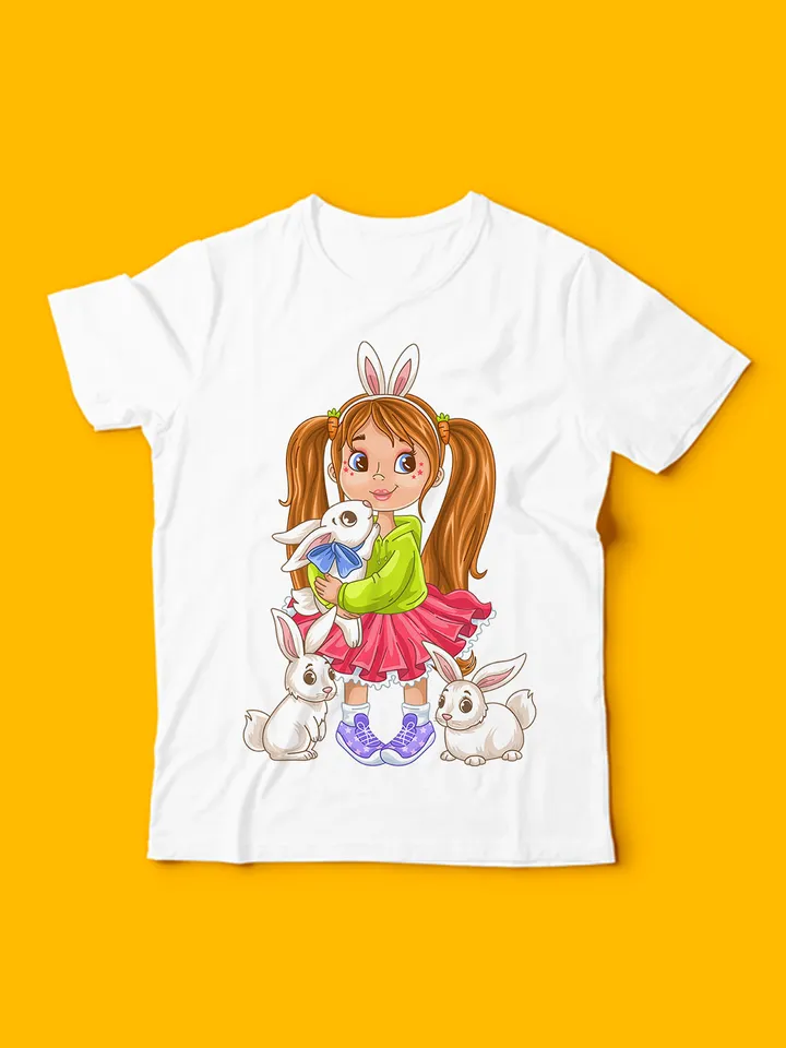 Cute cartoon girls with rabbits