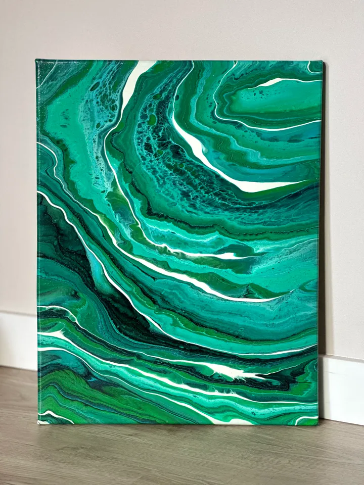 "Emerald" original abstract painting, fluid acrylic, abstract modern art